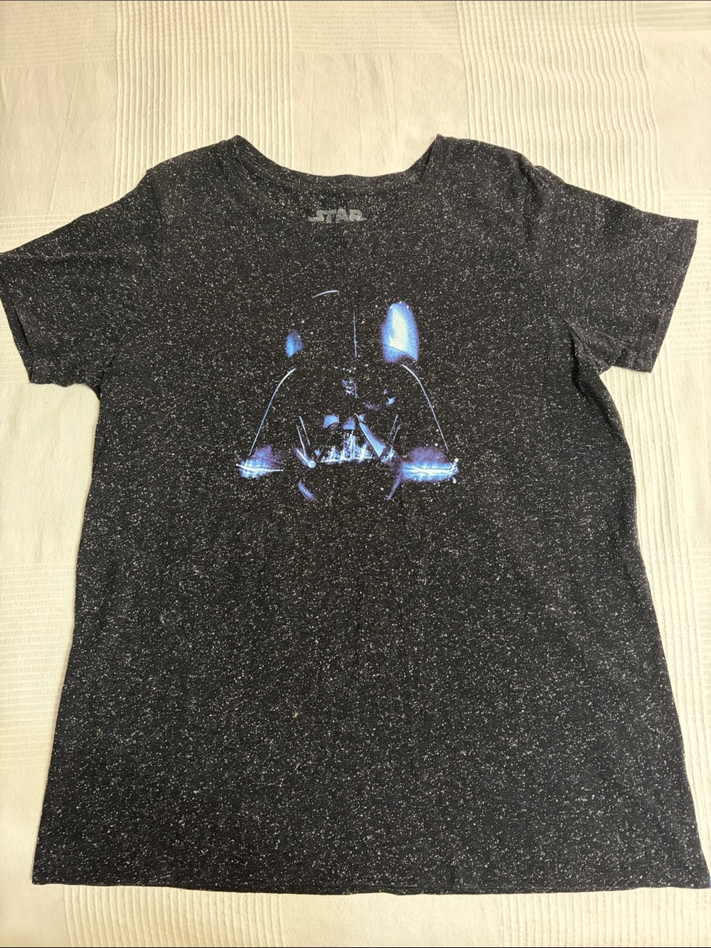 Star Wars Black Speckle Tee with Blue Darth Vader Face